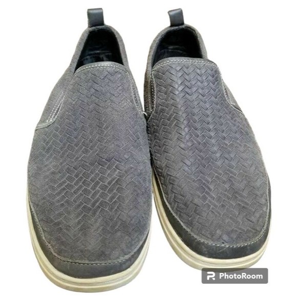 Modern Fiction Men's Gray Leather Loafers US Size 11 RAND Woven Comfort Slip On - Picture 3 of 7